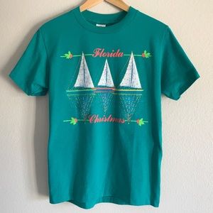90s Florida Christmas Teal Blue / Green Vtg Tee
